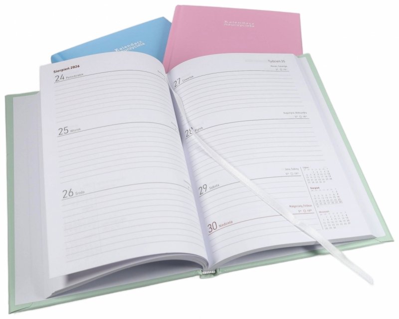 Kalendarz nauczyciela 2026/2027 A5 tygodniowy SOFT błękitny Z DEDYKACJĄ OD GRUPY PRZEDSZKOLNEJ