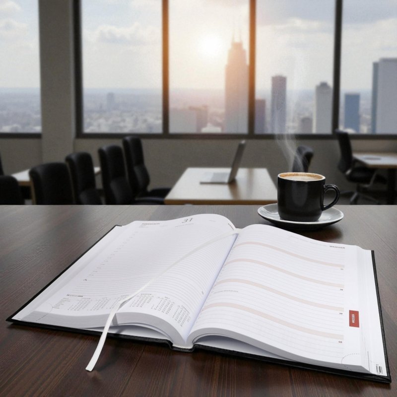 Kalendarz książkowy 2026 A4 dzienny papier biały drukowane registry oprawa ALUMINIUM szara Z NADRUKIEM LOGO