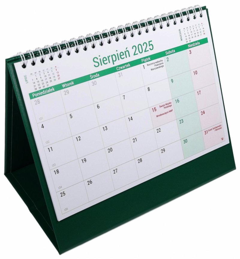kalendarz z podstawą tekturową do postawienia na biurko na rok szkolny 2025-26