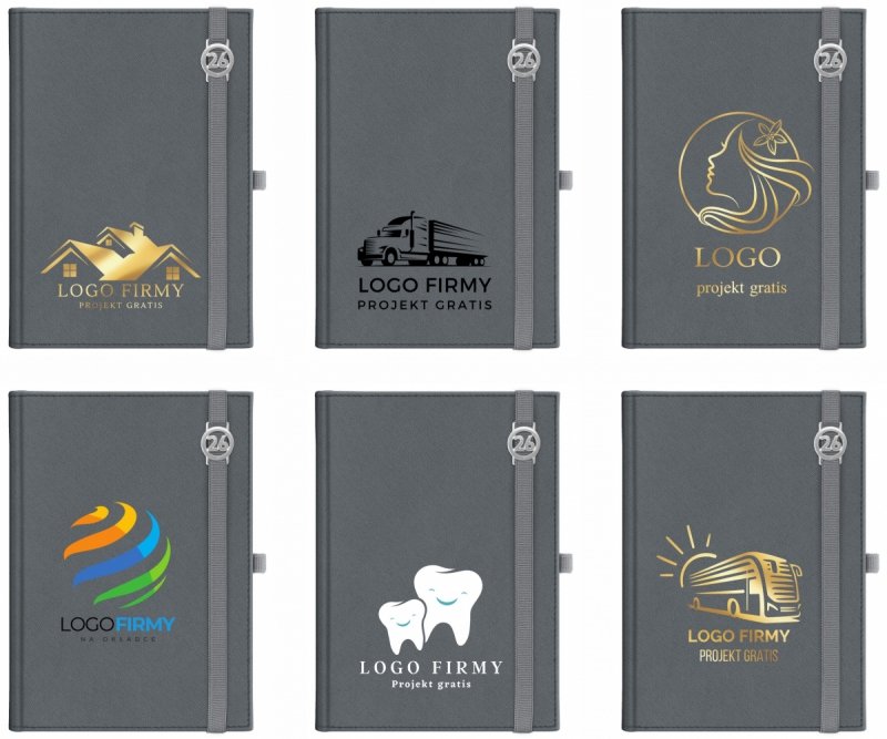 Kalendarz książkowy 2026 B5 dzienny papier chamois wycinane registry oprawa z zamykaniem na gumkę i mocowaniem na długopis ROSSA VIU szara Z NADRUKIEM LOGO