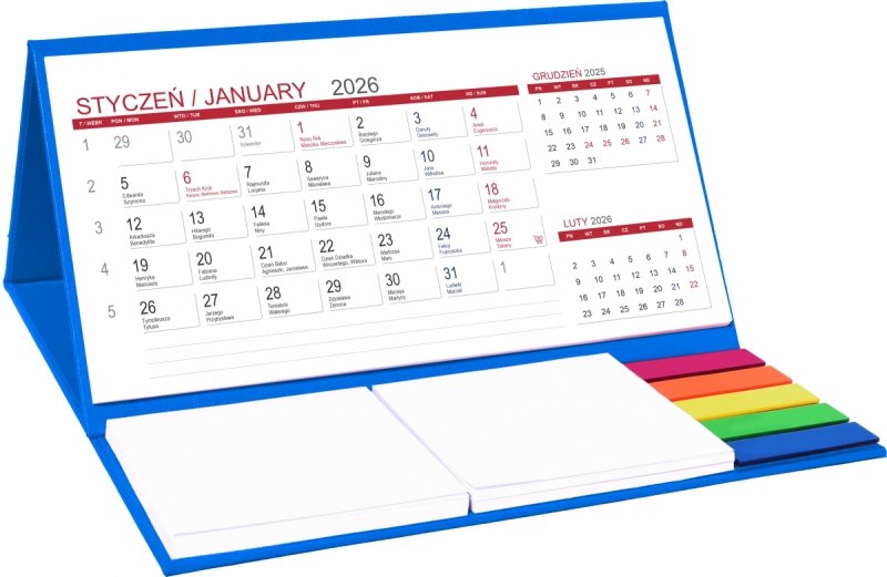 kalendarz biurkowy z notesami i znacznikami MIDI 3-miesięczny 2026