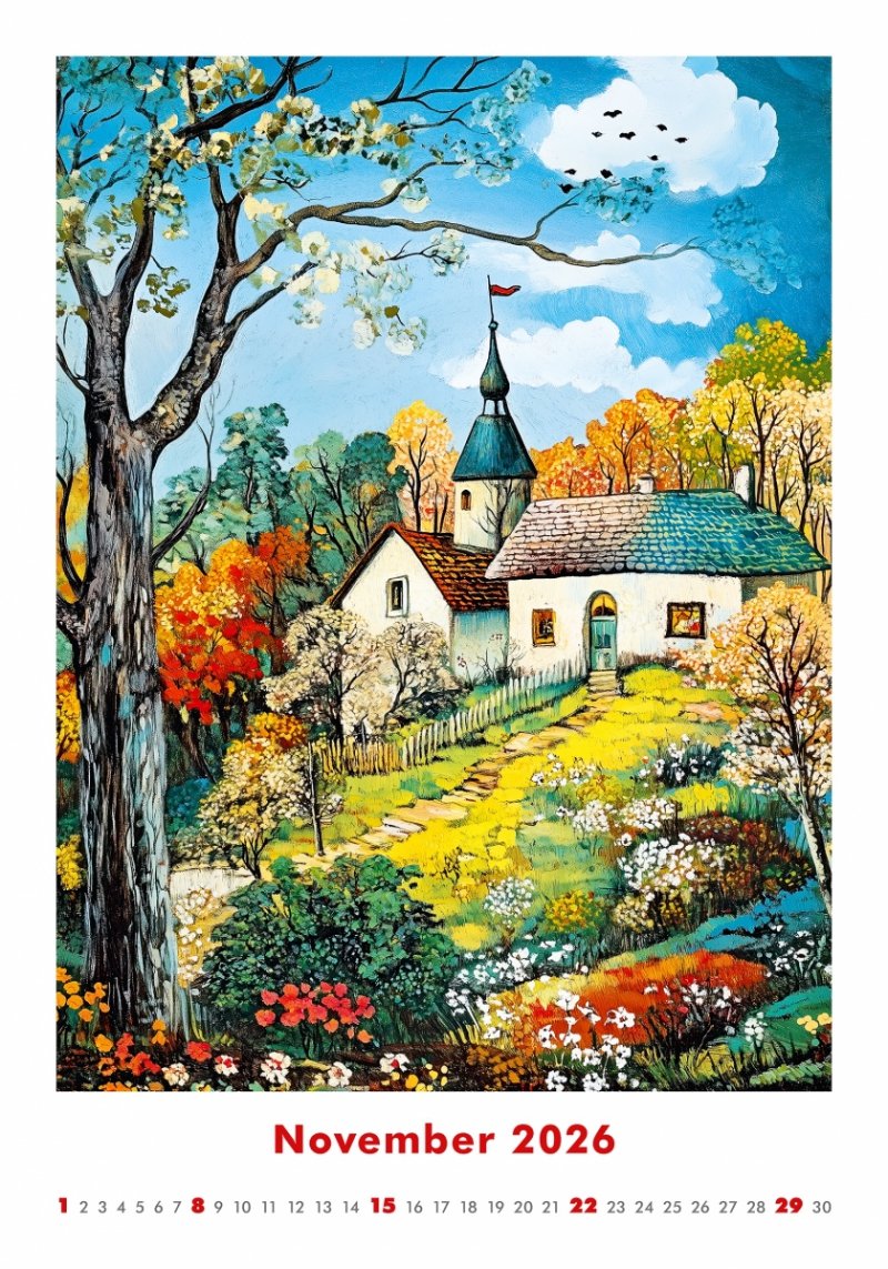 H21 Kalendarz ścienny wieloplanszowy Art Naive 2026