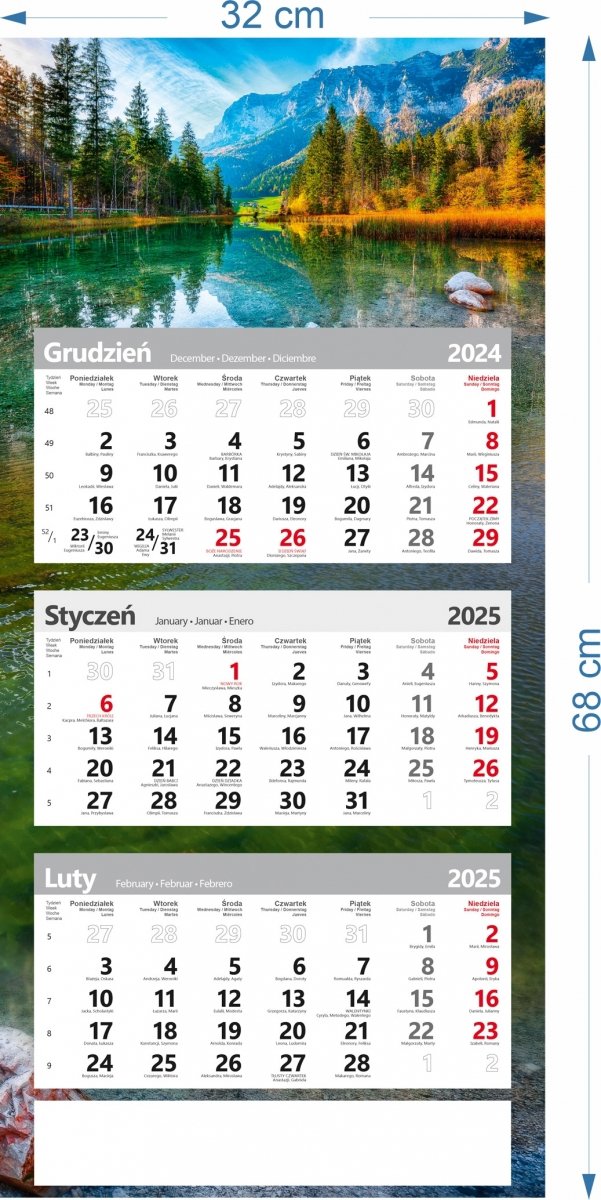 wymiary kalendarza poster na rok 2025