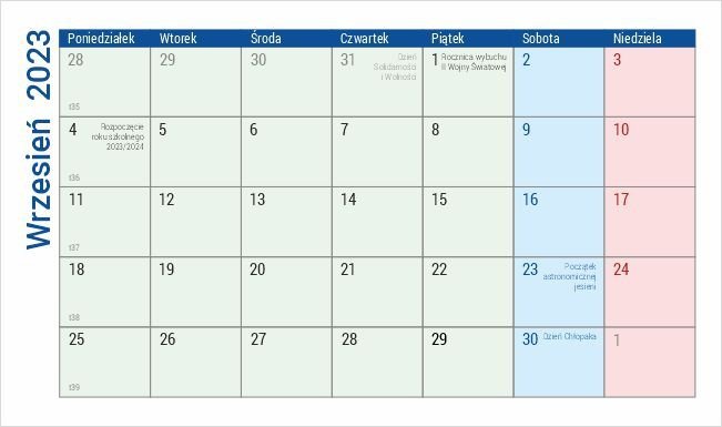 Kalendarz biurkowy na rok szkolny 2023/2024 z notesem i znacznikami - wrzesień 2023