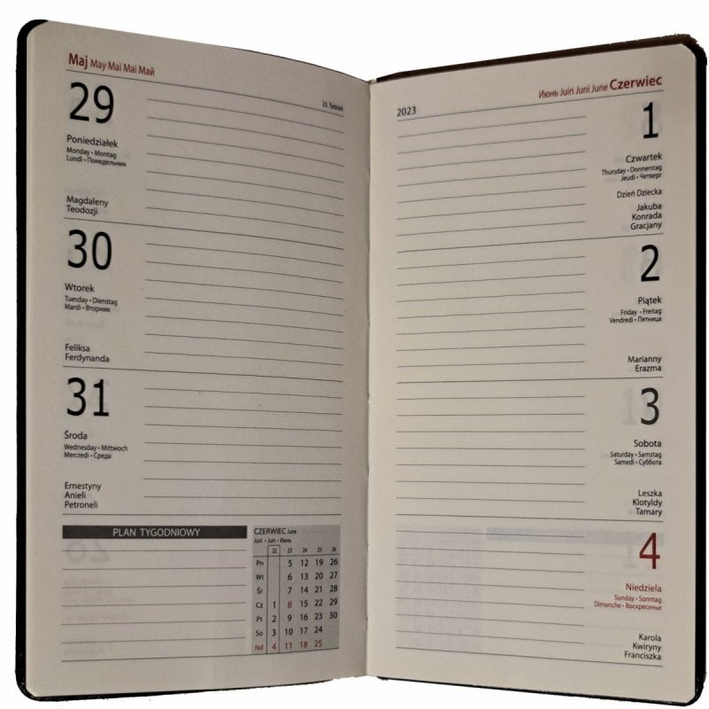 Kalendarz książkowy 2023 A6 tygodniowy papier chamois oprawa NEBRASKA LUX CZERWONA
