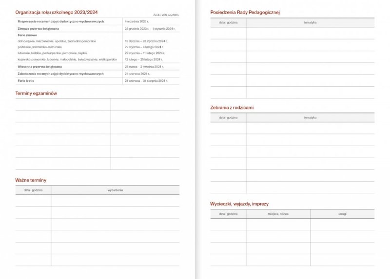 Kalendarz nauczyciela 2023/2024 B5 tygodniowy oprawa VIVELLA czerwona - BALON