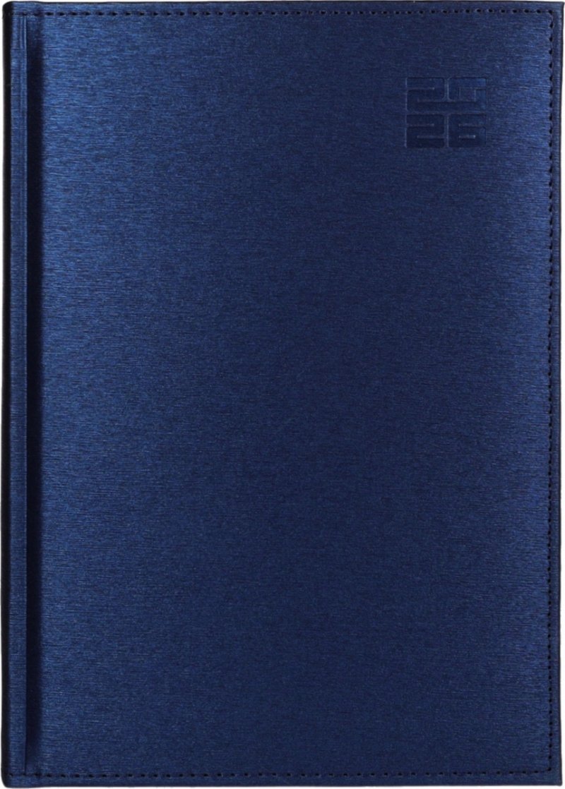 Kalendarz książkowy 2026 B5 dzienny papier biały drukowane registry oprawa ALUMINIUM granatowa