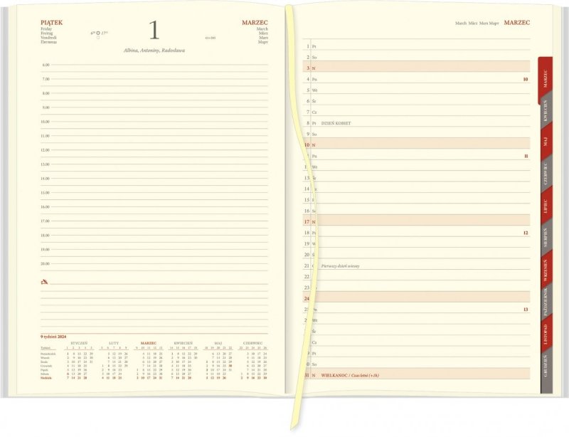 Blok kalendarza A4 dziennego papier biały drukowane registry
