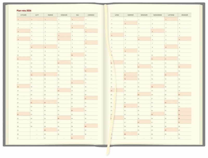 plan roku 2026 w kalendarzu A4 tygodniowym