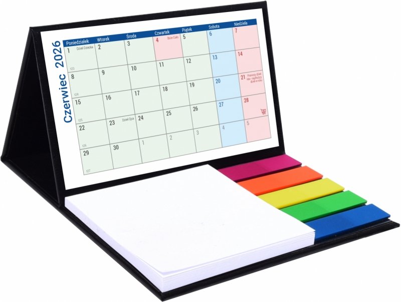kalendarz biurkowy szkolny na rok 2026/2027 MINI z notesami i znacznikami