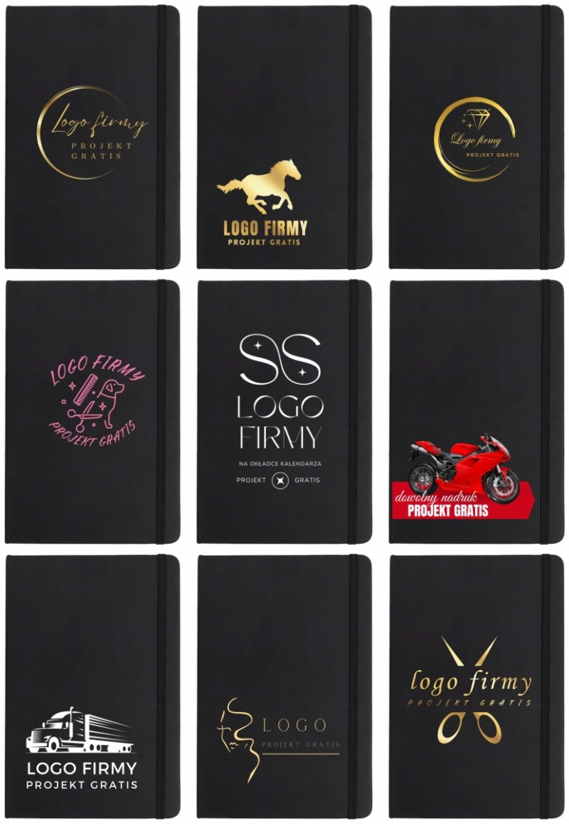 wzory okładek notesu A5 z logo 