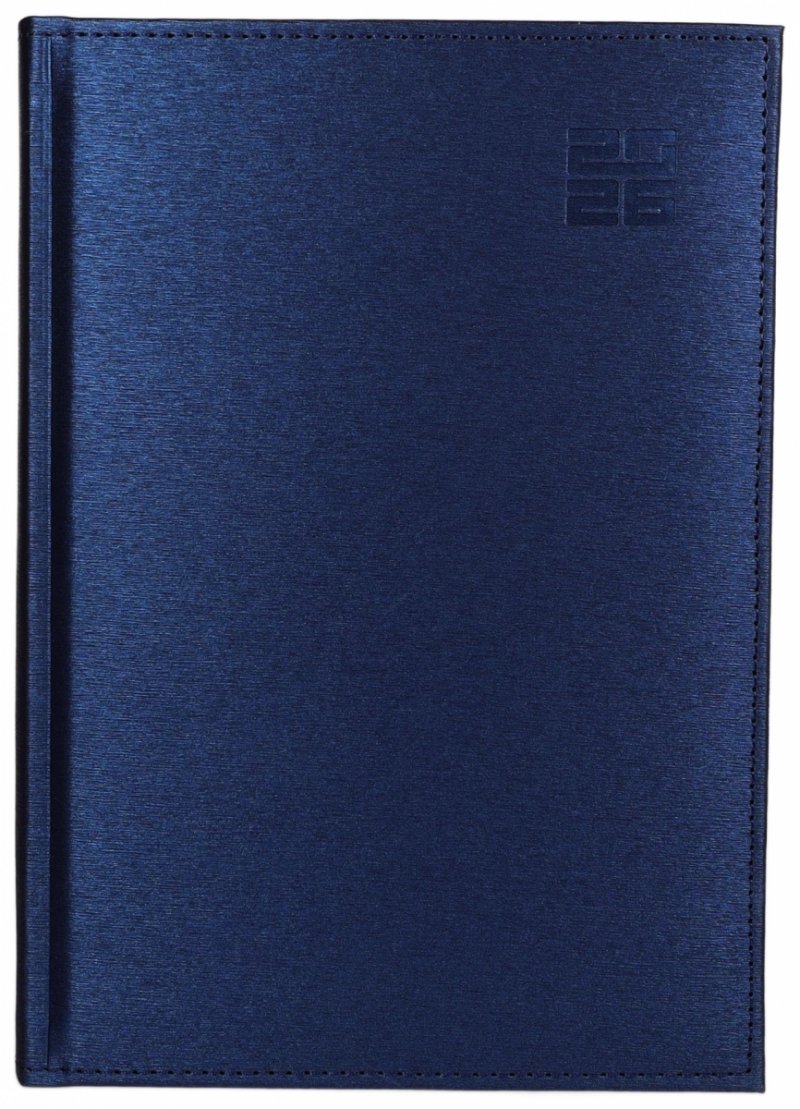 Kalendarz książkowy 2026 A4 dzienny papier biały drukowane registry oprawa ALUMINIUM granatowa