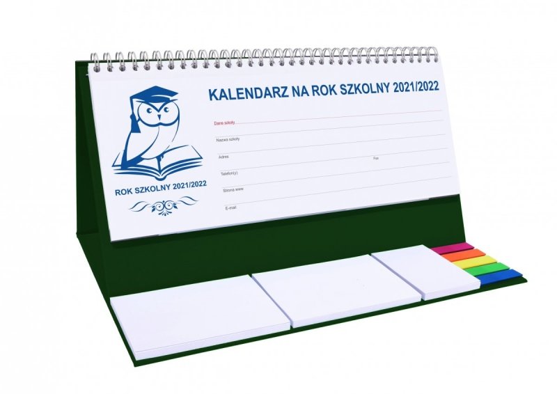 Kalendarz biurkowy tygodniowy z notesami i znacznikami  na rok szkolny 2021/2022