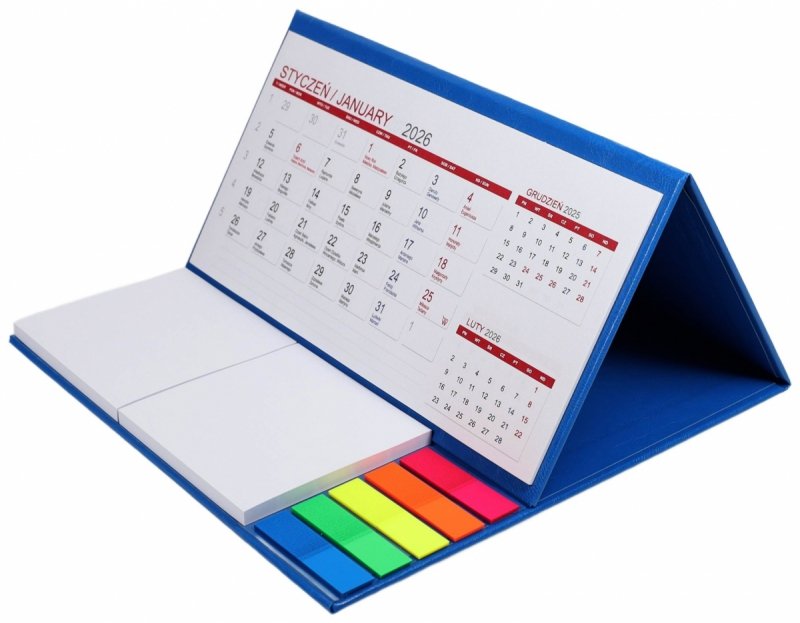 Kalendarz biurkowy z notesami i znacznikami MIDI 3-miesięczny 2026 niebieski