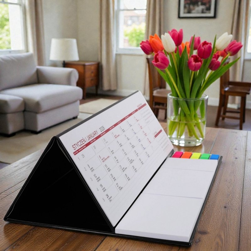 Kalendarz biurkowy z notesami i znacznikami samoprzylepnymi MAXI 2026 pomarańczowy