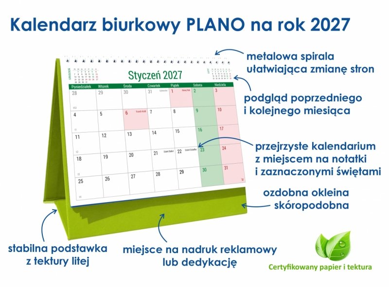 kalendarz na sztywnej podstawce na rok 2027