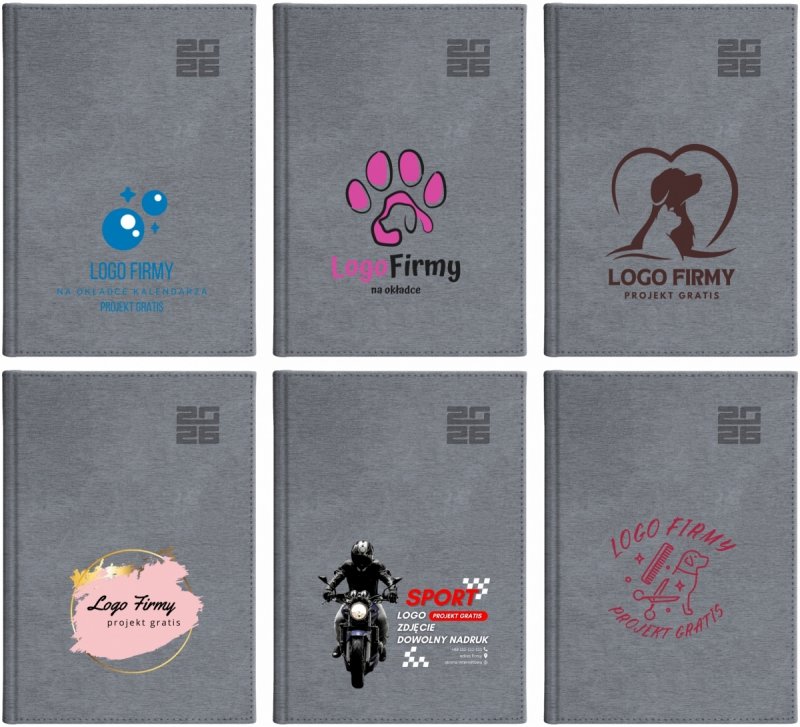 różne wzory okładek kalendarza z logo