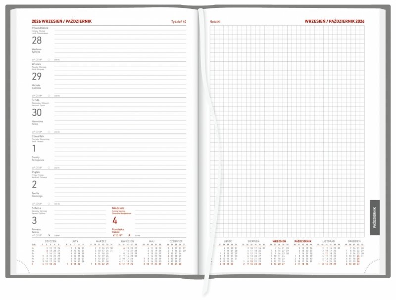 blok kalendarza B5 tygodniowo-notesowy, papier biały
