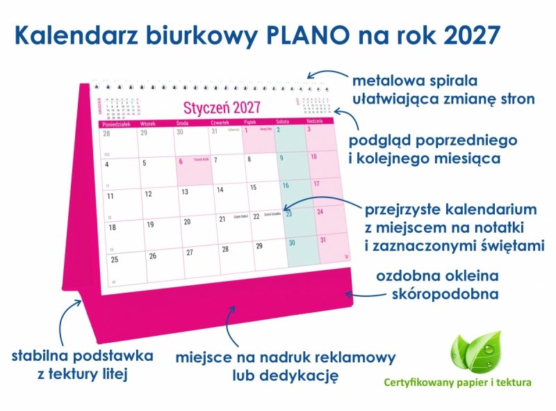 kalendarz na sztywnej podstawce na rok 2027