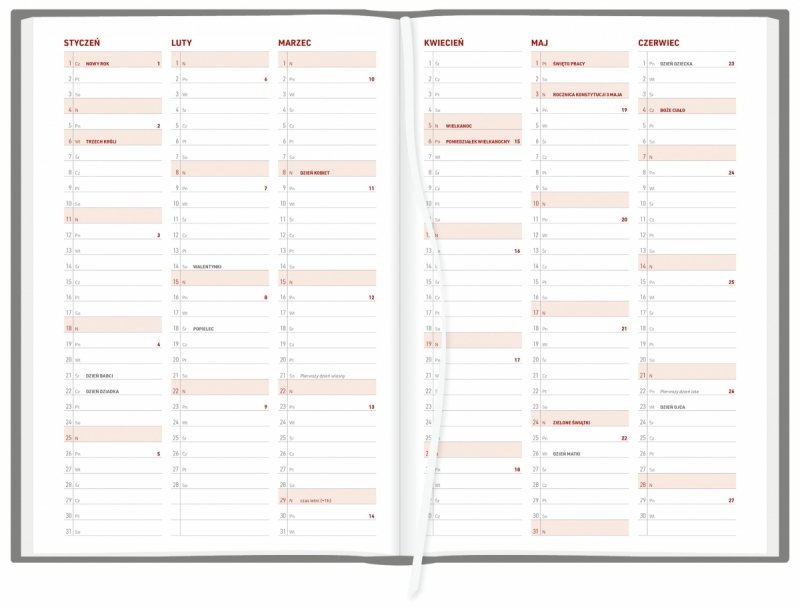 skrócone kalendarium roku 2026 z miejscem na krótkie zapiski