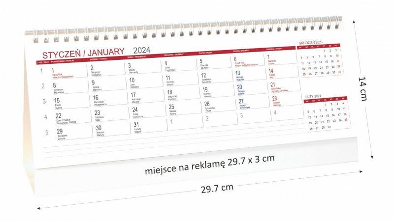 Wymiary kalendarza do biura na rok 2024