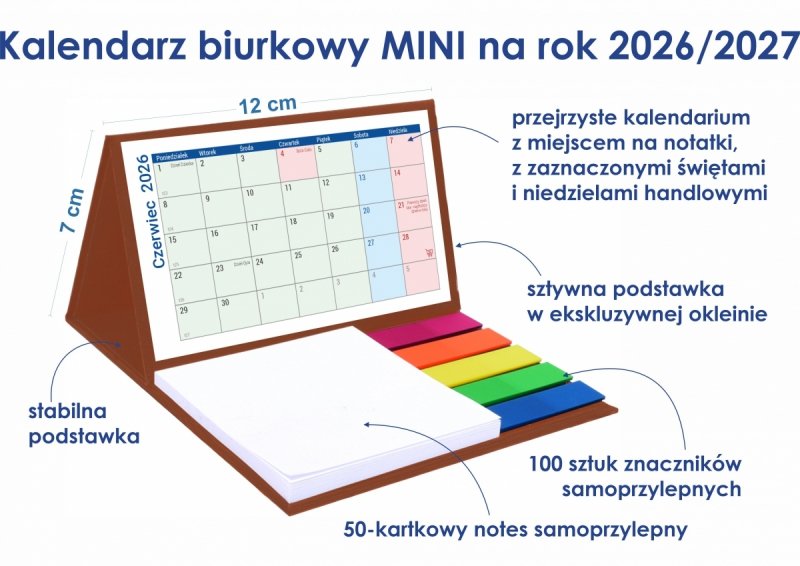 opis i wymiary kalendarza biurkowego szkolnego na rok 2026/27