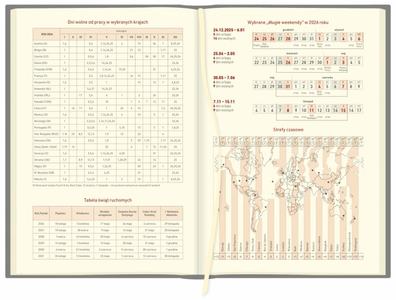 dni wolne od pracy w wybranych krajach, tabela świąt ruchomych, wybrane długie weekendy 2026