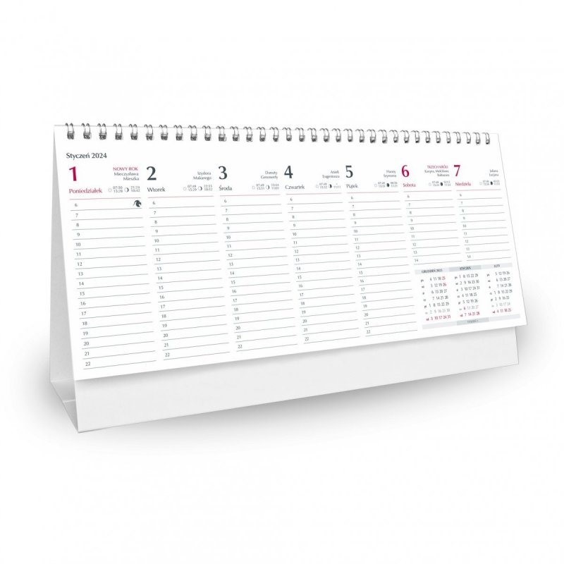 Kalendarz biurkowy stojący uniwersalny 2024 - kalendarium