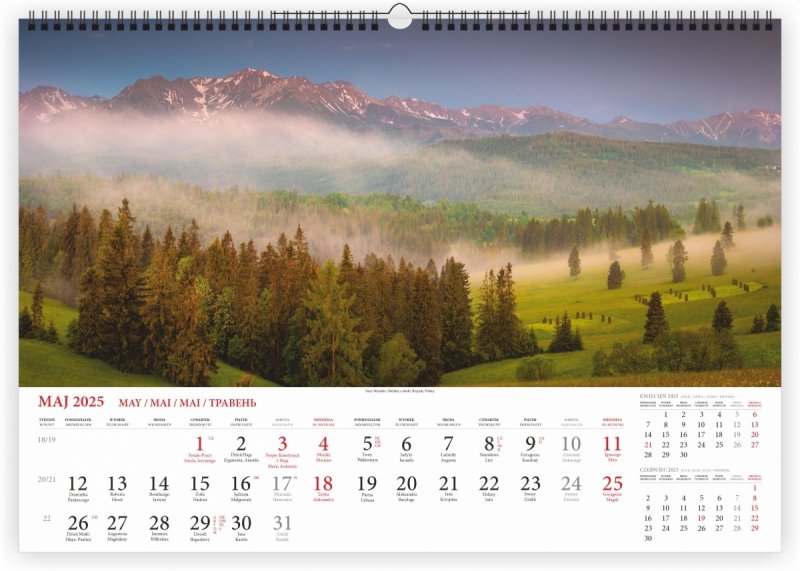 Kalendarz ścienny wieloplanszowy Tatry 2025 - maj 2025