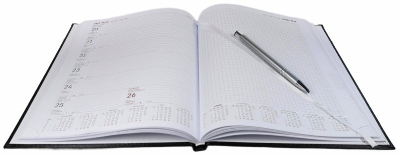 Kalendarz książkowy 2026 A4 TYGODNIOWY Z NOTESEM papier biały drukowane registry oprawa VIVELLA EXCLUSIVE czerwona