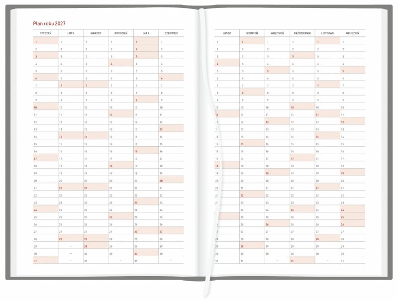 plan roku 2027 w kalendarzu A5 na rok 2026