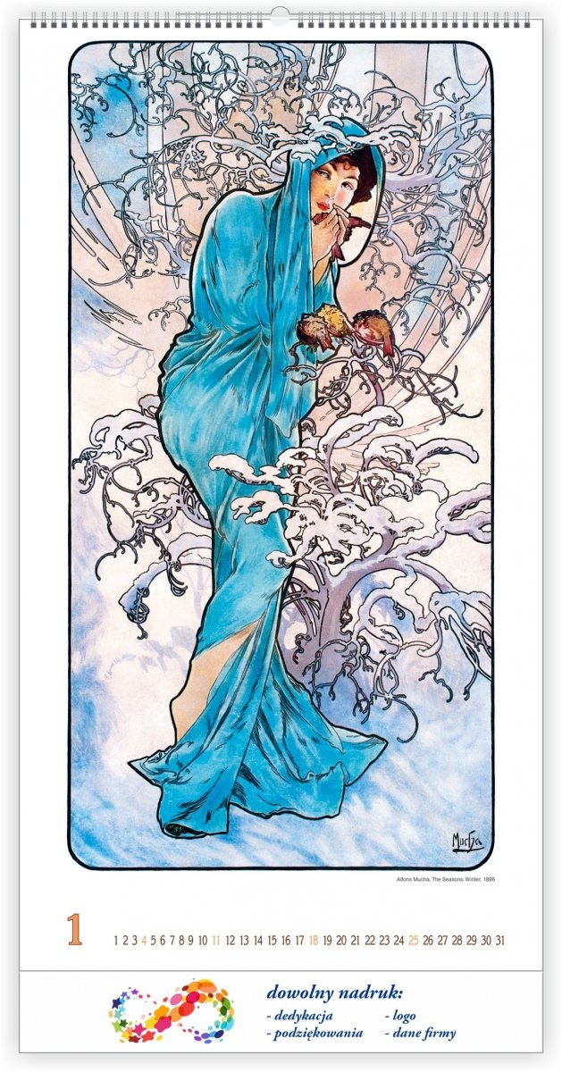 C06 Kalendarz ścienny wieloplanszowy Alfons Mucha 2026 Z NADRUKIEM