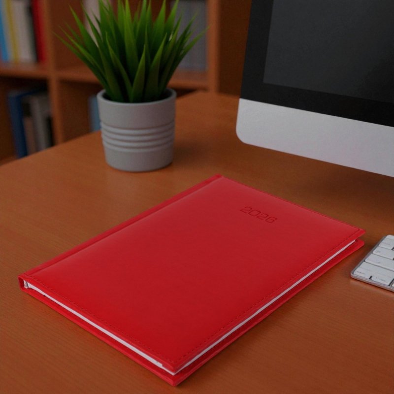 Kalendarz książkowy 2026 A4 tygodniowy papier biały drukowane registry oprawa VIVELLA EXCLUSIVE czerwona