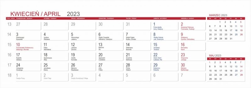 Kalendarium do kalendarza biurkowego z notesami i znacznikami MAXI - kwiecień 2023