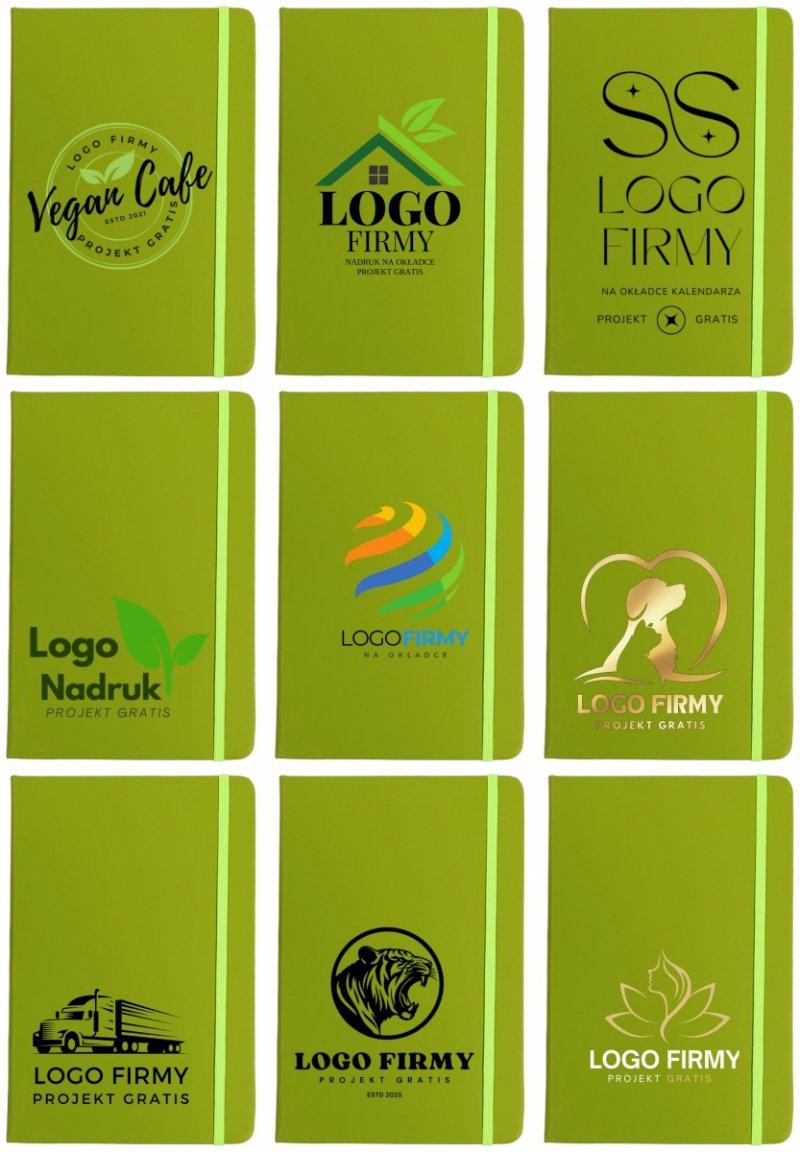 wzory okładek notesu A5 z logo 