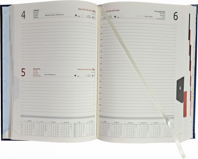 Kalendarz książkowy 2024 A4 dzienny papier chamois drukowane registry oprawa NEBRASKA LUX  niebieska