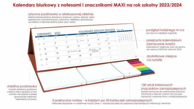 Opis kalendarza biurkowego MAXI na rok szkolny 2023-2024