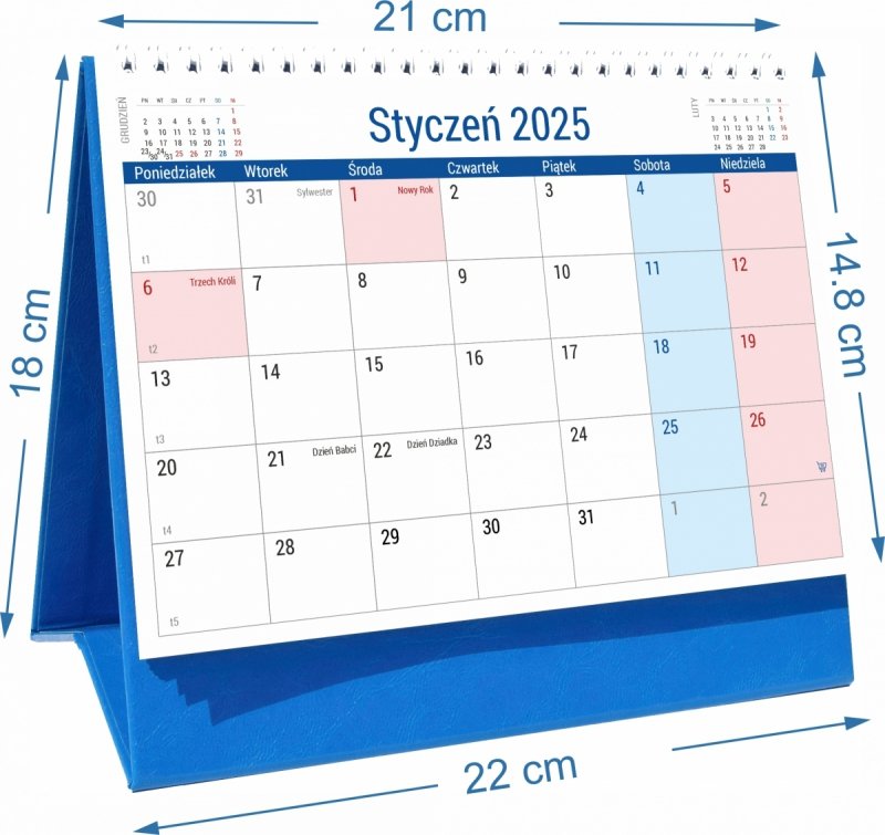 Wymiary kalendarza biurkowego PLANO na rok 2025