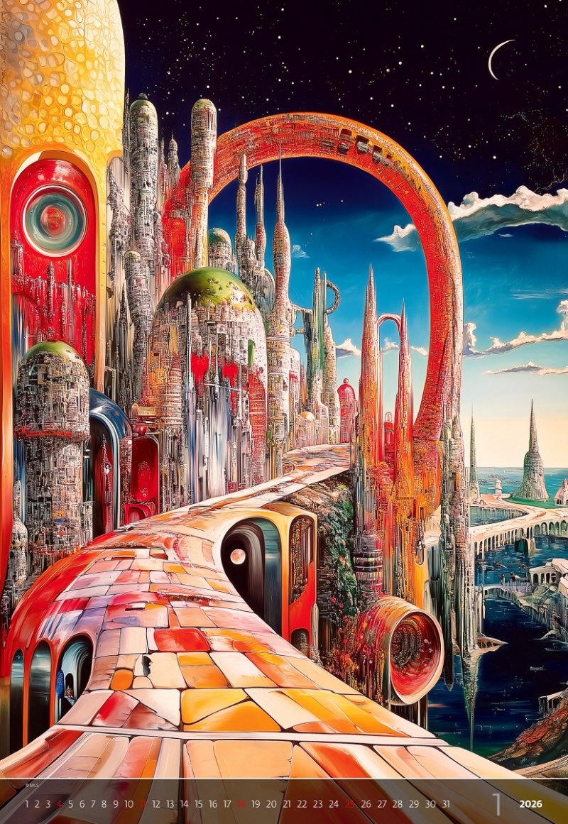 E08 Kalendarz ścienny wieloplanszowy Surreal New Worlds 2026 - exclusive edition Z NADRUKIEM