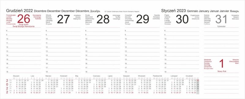 Kalendarium tygodniowe kalendarza biurkowego na rok szkolny 2022/2023
