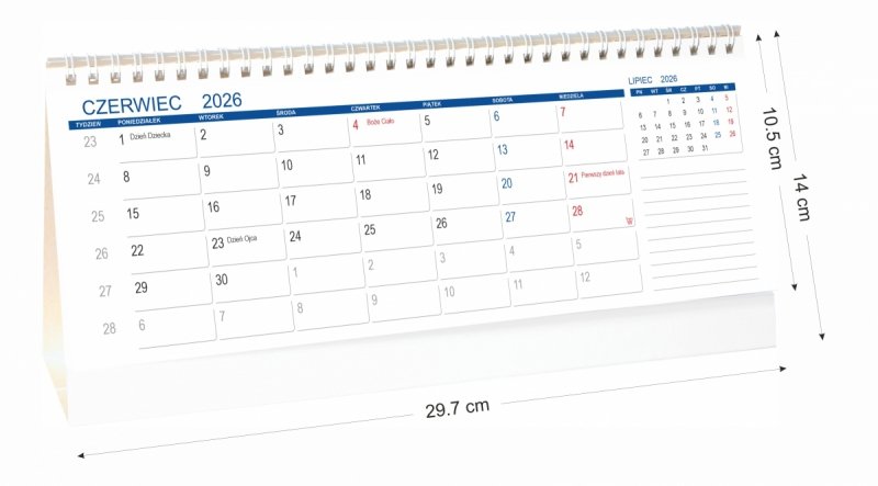 wymiary kalendarza biurkowego szkolnego na rok 2026-2027