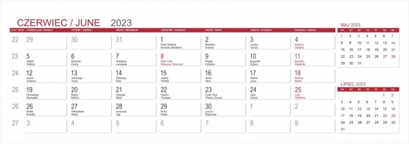 Kalendarium do kalendarza biurkowego z notesami i znacznikami MAXI - czerwiec 2023