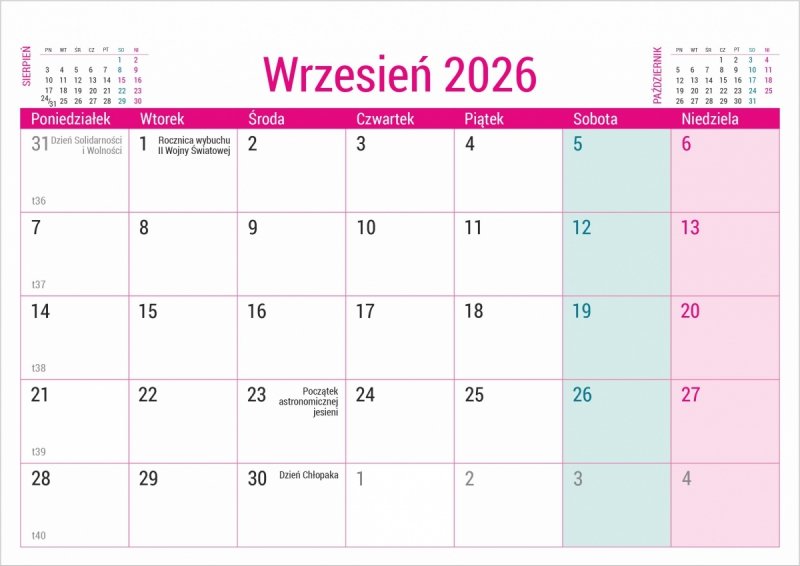 kalendarz na sztywnej podstawce na rok szkolny 2026/27 