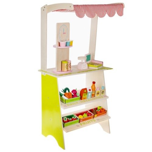 Supermarket dla dzieci – drewniany stragan kasa owoce