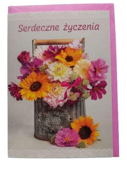 KARNET kartka serdeczne życzenia kwiaty bukiet