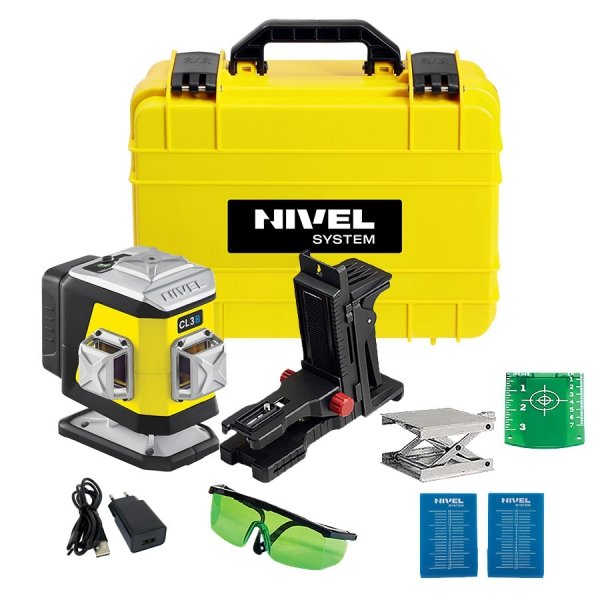 Nivel System CL3B Niebieski multi-laser krzyżowy (3 x 360°), Bluetooth + Tyczka LP36