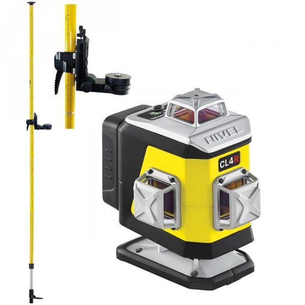 Nivel System CL4R Czerwony multi-laser krzyżowy (4 x 360°), Bluetooth + Tyczka LP36 