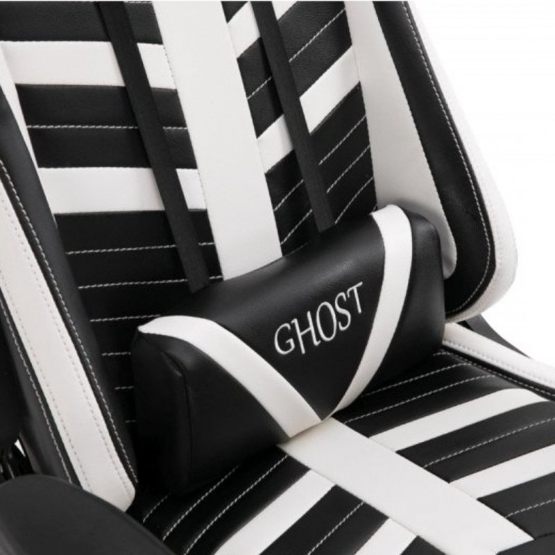 Fotel gamingowy rozkładany z podnóżkiem GHOST-SIX kolor czarno biały ekspozycja