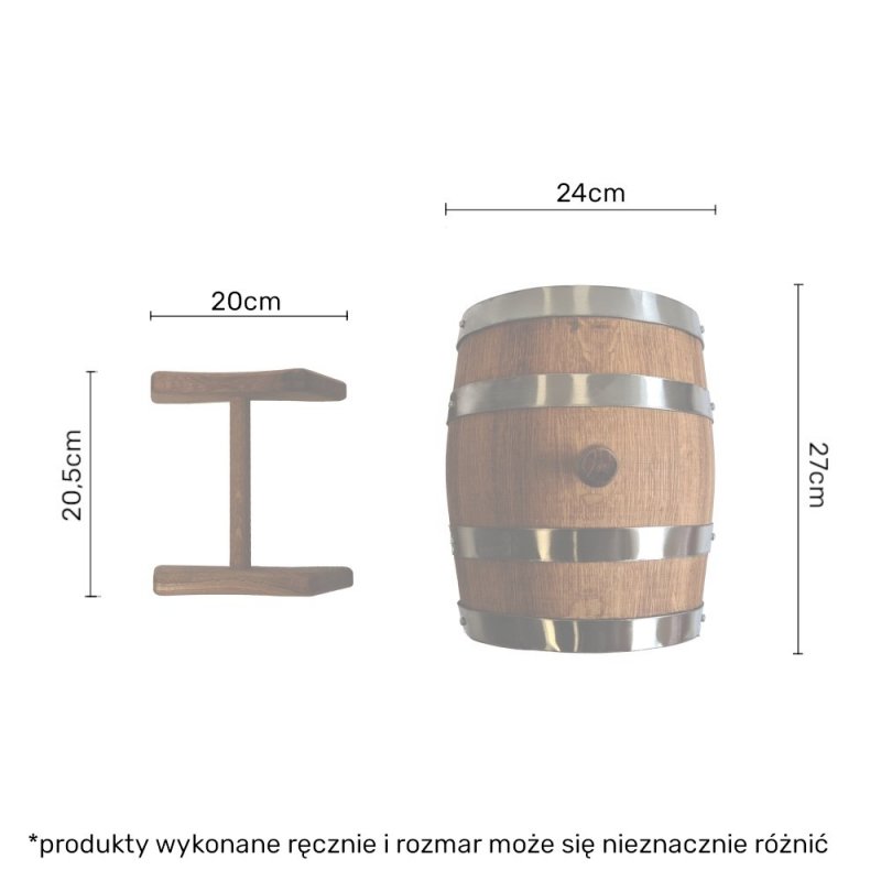 Beczka dębowa ze szklanym dnem 5 L - grawer