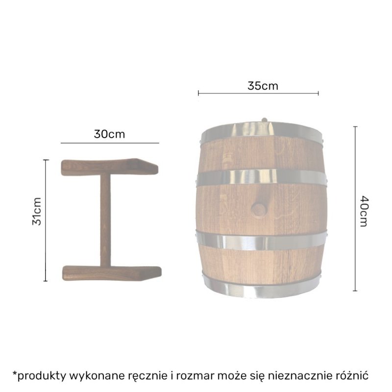 Beczka drewniana dębowa 20l wymiary